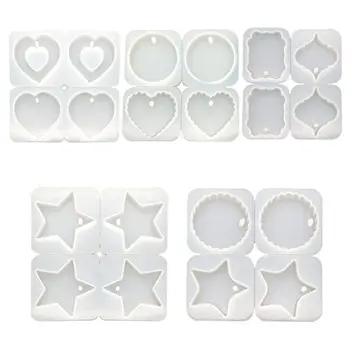 

4 Pcs/set DIY Crystal Epoxy Hanging Jewelry Making Mould Heart Shaped Round Wave Pendant Jewerly Resin Silicone Mold