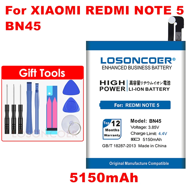 Аккумулятор LOSONCOER 5150 мАч BN45 для Xiaomi mi note2 для Hong mi Red mi Note 5 Note5+ номер отслеживания
