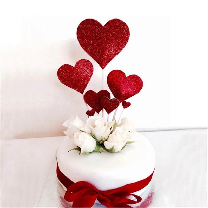 Cakelove 7 ピース セットレッドゴールドハート形のケーキトッパー爪楊枝ケーキ装飾結婚式誕生日パーティーかわいい素敵なギフト ケーキデコレーション用品 Aliexpress