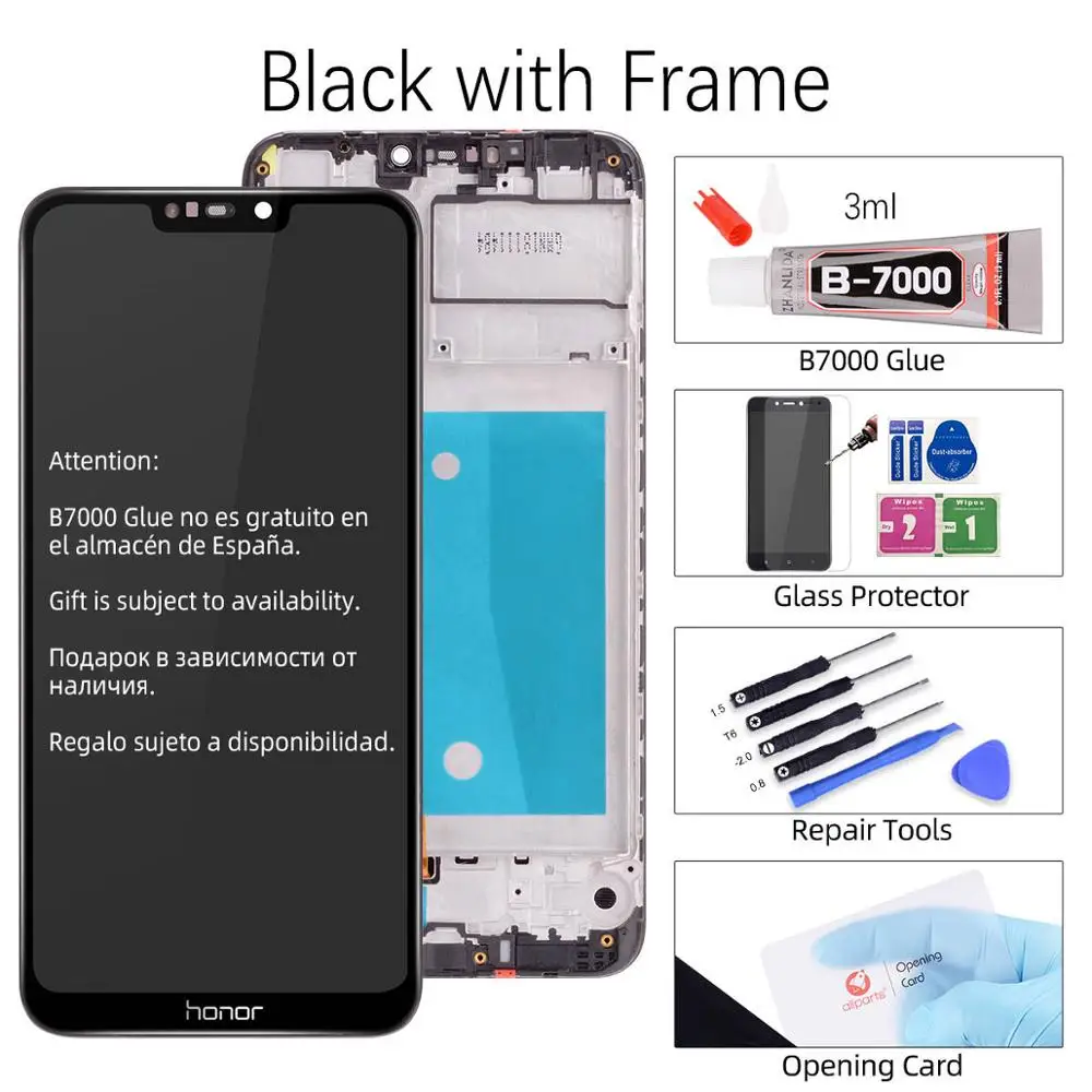 Дисплей для HUAWEI Honor 8C BKK-AL10 LCD в сборе с тачскрином 6.26'' черный - Цвет: Black with Frame