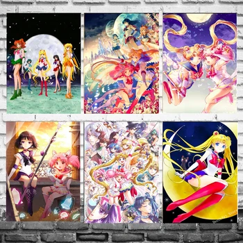 

Japan Anime Crystal Sailor Moon Cartoon Canvas Painting Vintage Wall Picture Kraft Poster Coated Wall Sticker Home Decoration