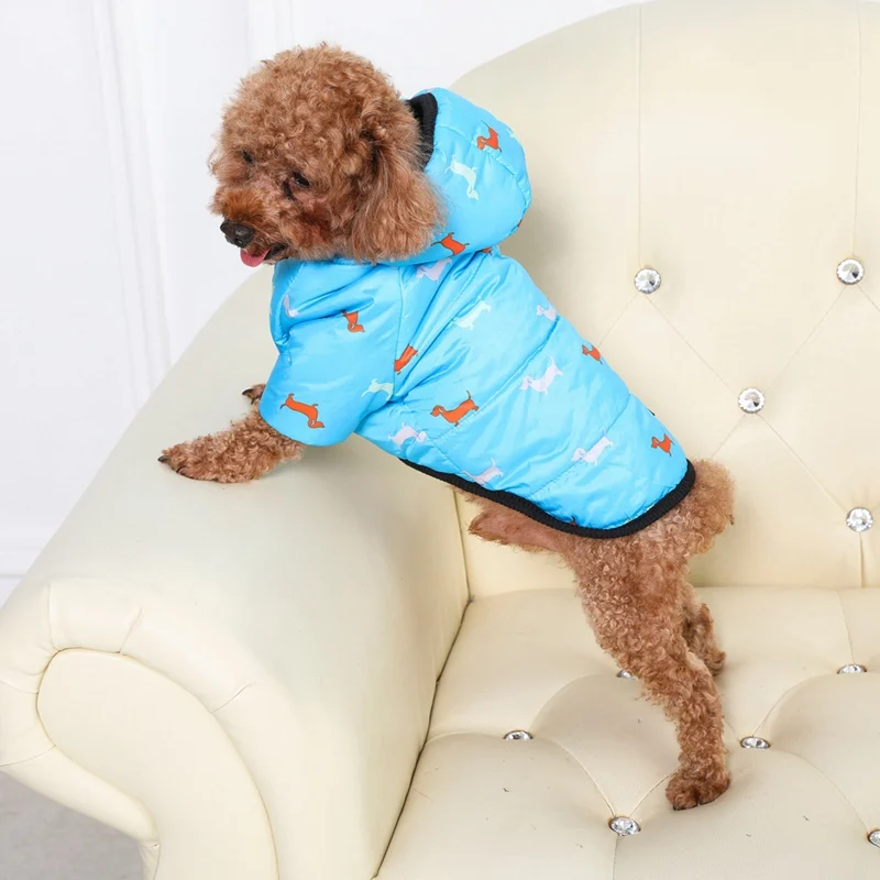 Осенне-зимняя одежда для собак с принтом таксы, хлопковый пуховик с кольцом-поводком, утепленная толстовка с капюшоном для маленьких и средних собак, щенков