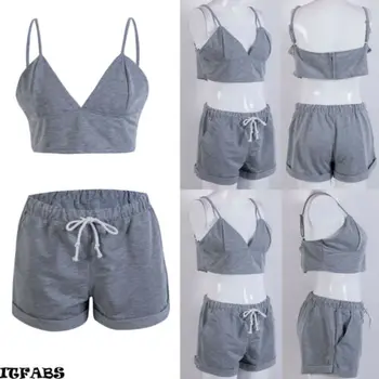 

2019 Women's Casual Pajamas Set Pajamas Women's Sling Shorts Cotton Casual Set Soft Comfortable Sleeveless Off Shoulder Sets