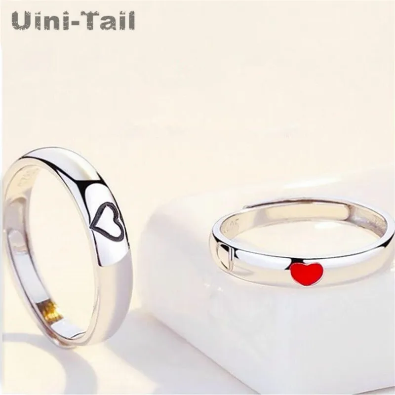 Silver-plated Red Heart Open Ring Simple Lover Gift Open Size Adjustable Forefinger Ring_voghion.com