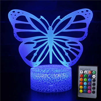 

Colorful 3D LED Lamp Illusion Flash Night Light Remote Control Butterfly Theme 16 Color Change Atmosphere LED Night Table Lamp