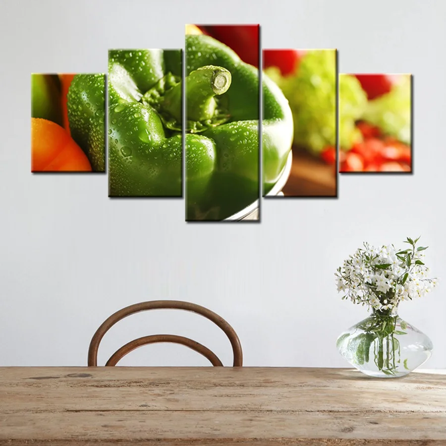 Fresh-Green-Pepper-Red-Pepper-Sweet-Pepper-Picture-Print-Canvas-Kitchen-Decor-Wall-Art-Frameless-Canvas