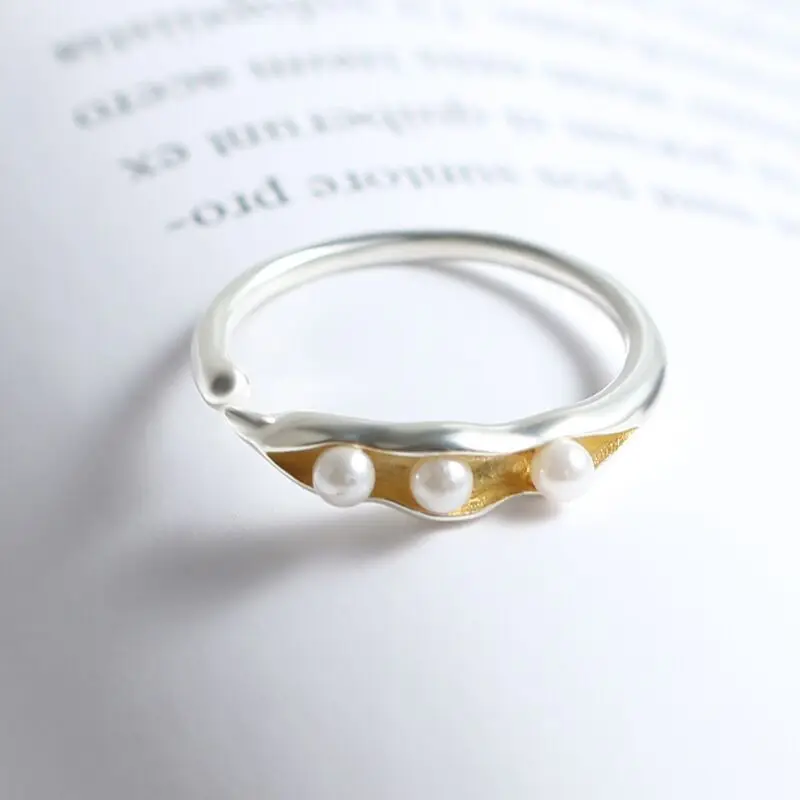 

100% pure silver 925 pea clip the pearl finger ring ajustable open ring sterling silver 925 jewelry making for women