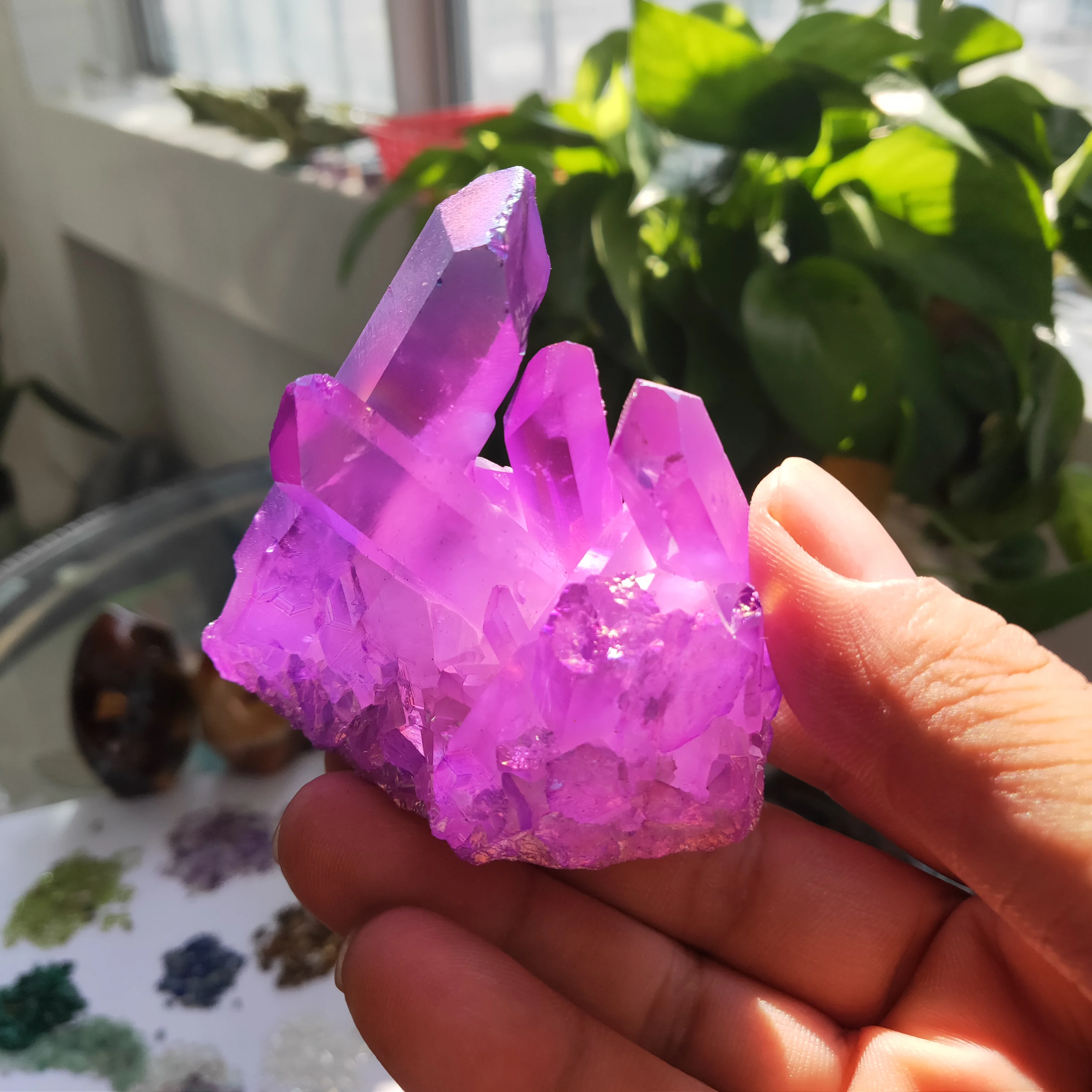 

100g Natural Crystal Stone Pretty Colors Electroplating Crystal Cluster Skeletal Point Wand Mineral Healing Crystal Specimen