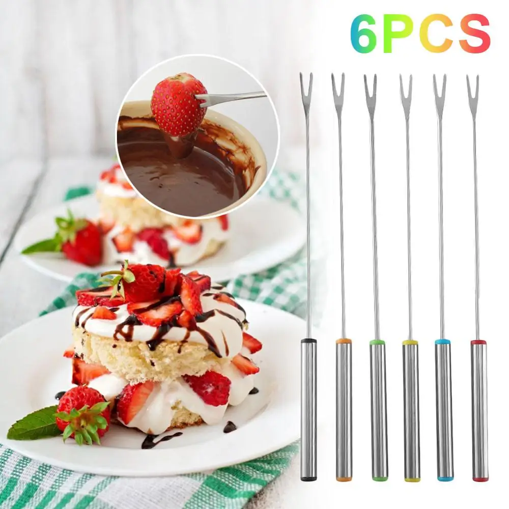 

6pc Stainless Steel Fork Cheese And Chocolate Fondue Fruit Fork Portable Cocktail Salad Fruit Forks For Party Travel Accessories