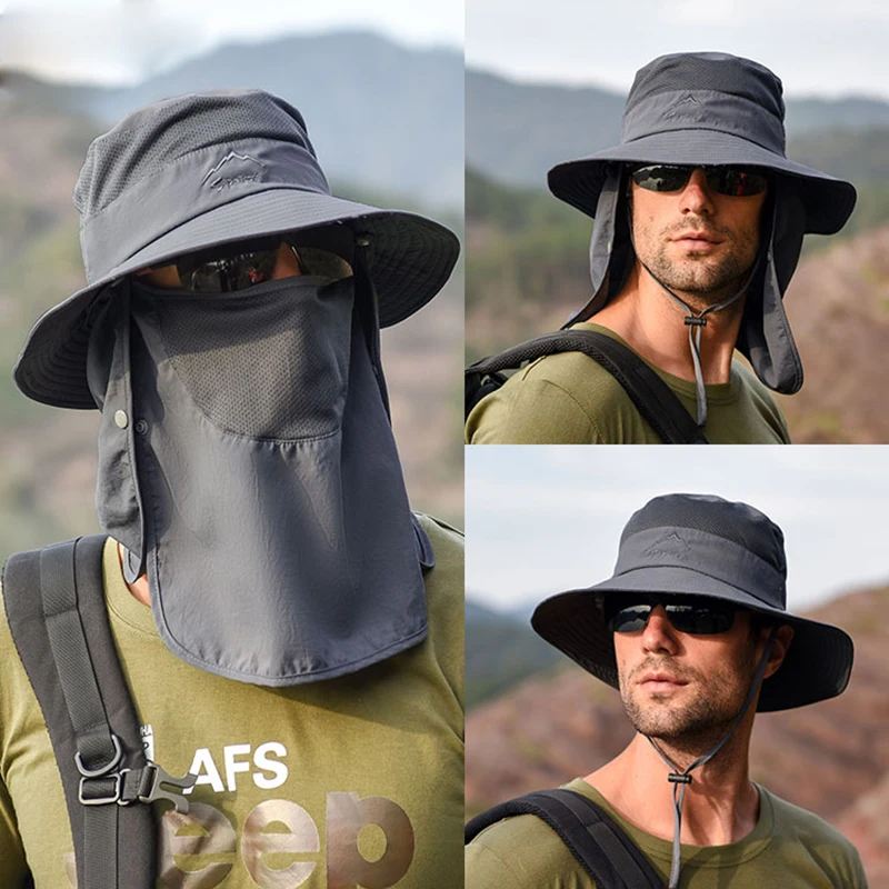 Summer Quick-drying Boonie Men Women Hat Outdoor Face Mask Wide Brim Bucket Sun Protection Cap for Fishing Hunting | Аксессуары для