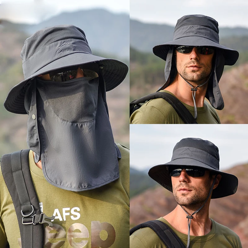 Summer Quick-drying Boonie Men Women Hat Outdoor Face Mask Wide Brim Bucket  Hat Sun Protection Wide Brim Cap For Fishing Hunting - Sun Hats - AliExpress
