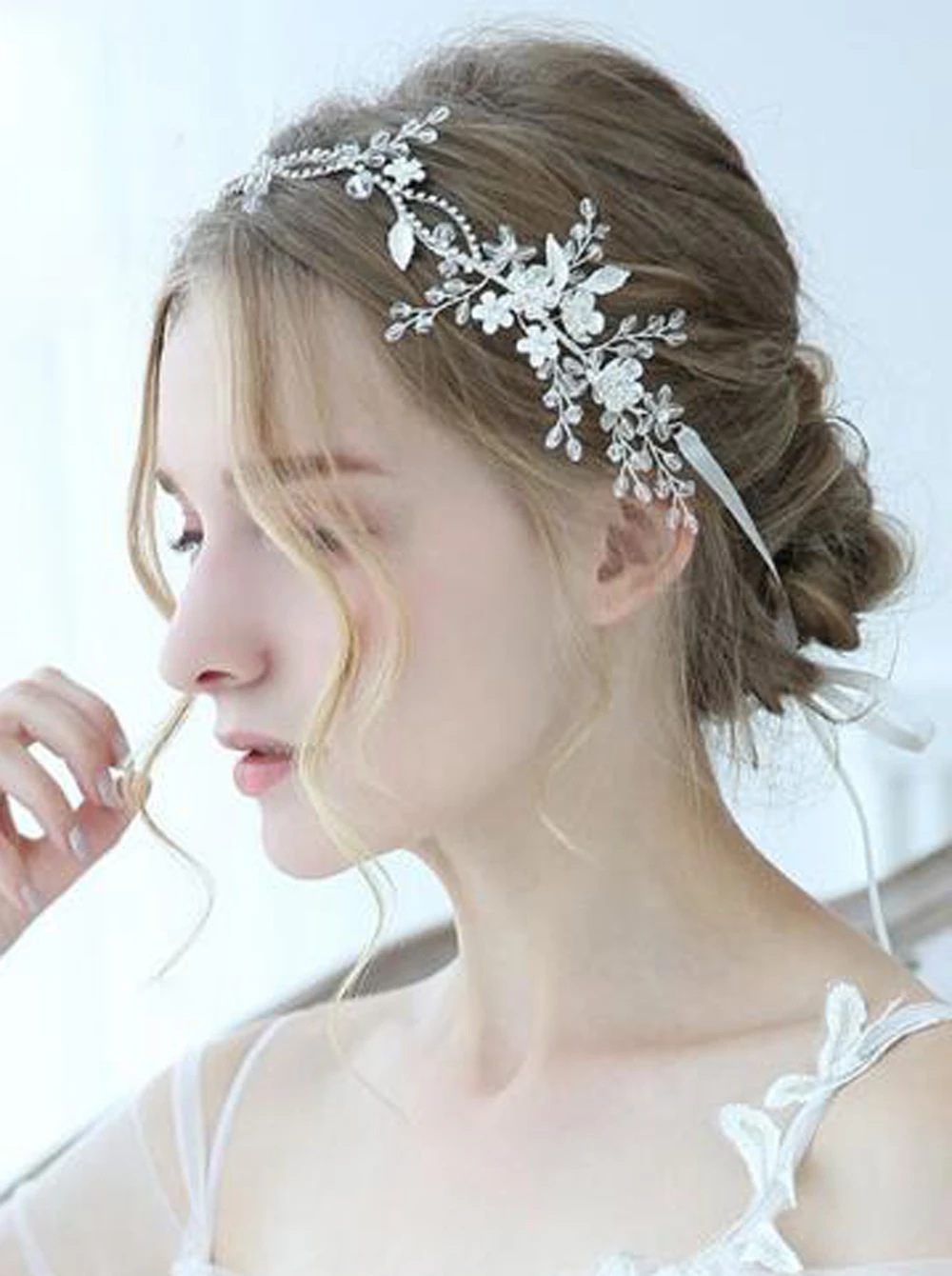 Свадебная повязка Стразы с серебряными кристаллами цветочный лист свадебная на
