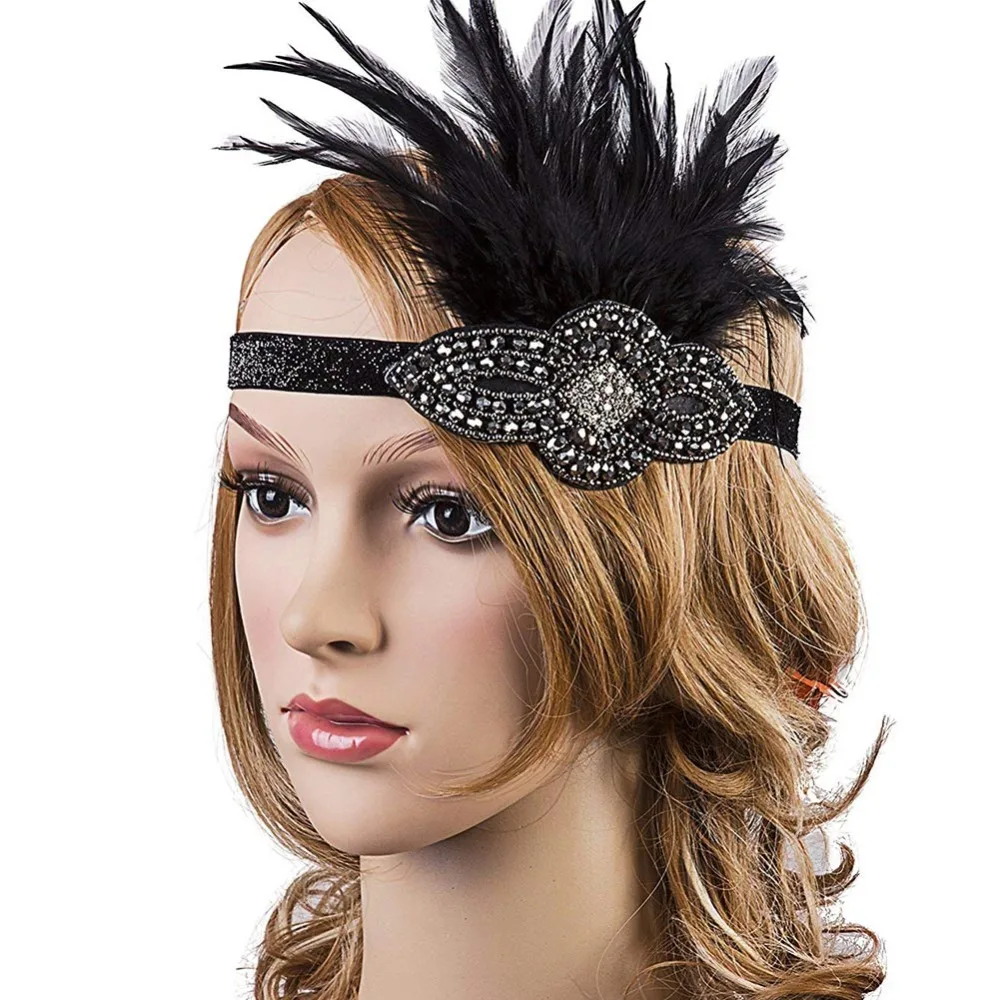 Black 20s Headpiece Vintage 1920s Headband Flapper Great Gatsby (4)