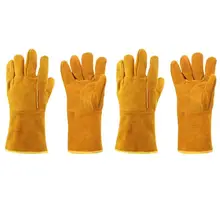 2 пары огнеупорные кожаные перчатки сварщика анти тепла Рабочая Безопасность Защита для сварочных работ