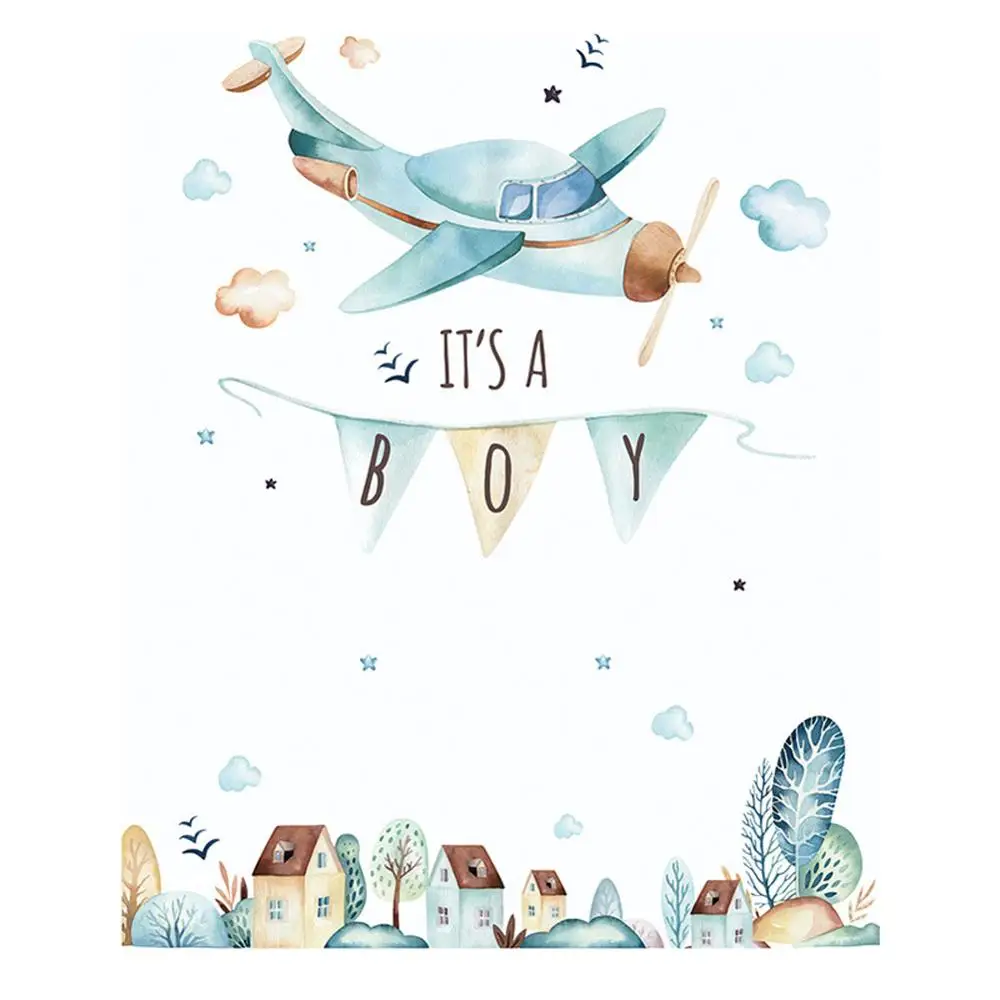 Настенные Стикеры с мультяшным самолетом и городом для детской комнаты