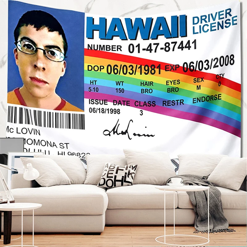 Mclovin Id Flag Fake Driver License Flag Tapestry Wall Hanging Bedroom Carpet Bed Sheets Funny Dorm Room Wall Decor Tapestry