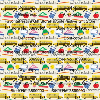 

back to school Calculator paper clip School Bus Pencil ruler apple Printed Handmade Cloth Sewing Quilting Fabrics for Patchwork