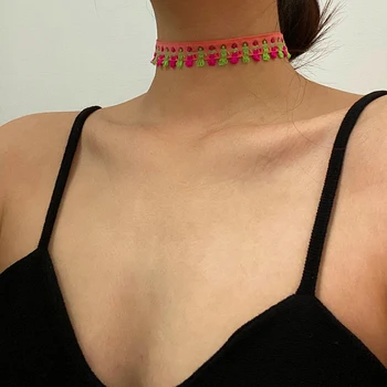 

Vogallery Boho Tassel Chokers For Women Sexy Club Party Short Necklaces Embroidery Flower Jewelry Summer Chocker Accessories