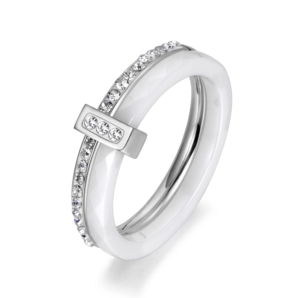 Ceramic Crystal Wedding Rings Jewelry Women Girls Rose Gold Stainless Steel Bohemia Ring AR18054 wedding ring