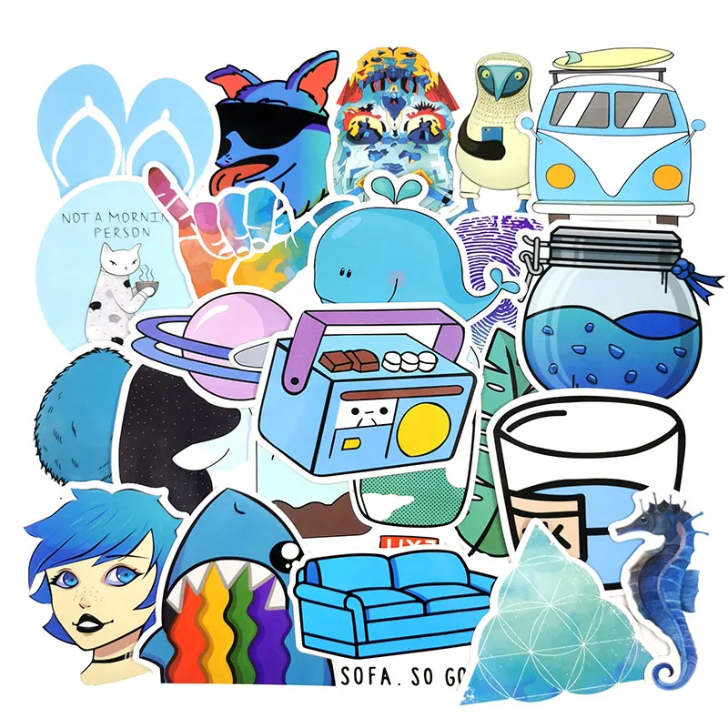 100Pcs Cartoon Cure Blue Summer Nautical Travel Graffiti Vsco Style Stickers For Motor Luggage Laptop DIY Waterproof Stickers