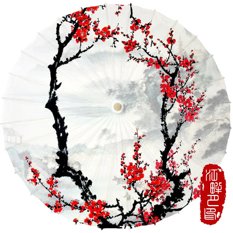 

Delicate Red Plum Blossom Oil Paper Umbrella Chinese Painting Background Paper Parasol New House Pure Snow White Paper Umbrella