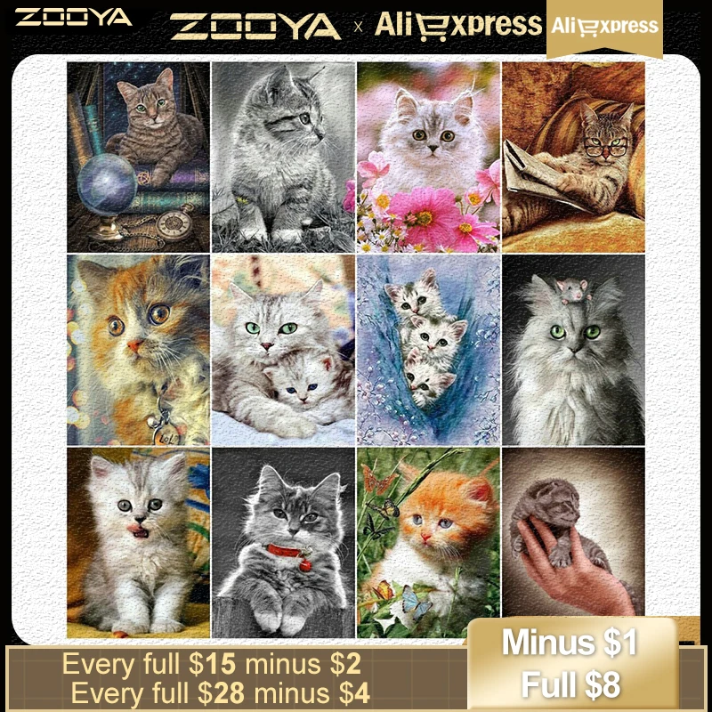

"ZOOYA Diamond Painting Cat Diamond Embroidery Full Square Picture Of Rhinestones Cross Stitch Mosaic Animals Beads Art JQ71