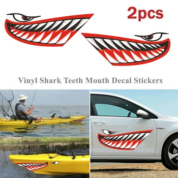 

2PCS Mouth Funny Sticker Shark Teeth Decals Boat Dinghy Kayak Decoration Exterior Accessories Car Stickers