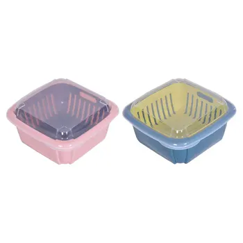 

2PCS Drain Bowl Practical Multifunction Convenient Plastic Sturdy Colander Bowl Preservation Box for Fridge