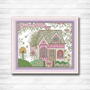 

Tea house cartoon decor diy painting dmc 14CT 11CT counted cross stitch Needlework Set Embroidery kits chinese cross stitch