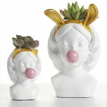 Скандинавская креативная ваза из смолы, кошка, кролик, голова человека, прекрасная Цветочная композиция, жевательная резинка, Современное украшение для дома, золотистая ваза