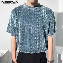 

Stylish Men's Camiseta Loose Comfortable Tees INCERUN Tops 2021 Male Casual Solid All-match Striped Short-sleeved T-shirts S-5XL