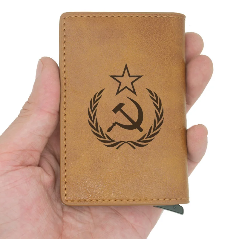 Классический СССР для мужчин и женщин кошельки rfid Блокировка маленький кошелек для кредитных карт высокое качество кожа СССР carteira короткие portfel
