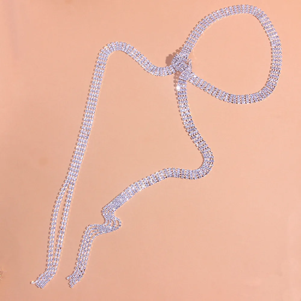 DIY Exaggerated Luxury Rhinestone Long Tassel Choker Necklace Jewelry for Girl Adjustable Crystal Clavicle Chain Collar Necklace
