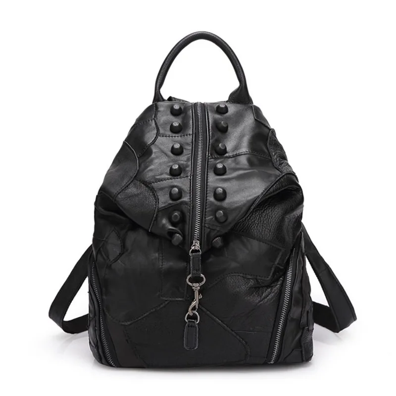 Novo Tipo de Dupla Ombro, Saco de Costura de Couro Bolsa, Saco de Viagem Mochila Feminina - Цвет: black