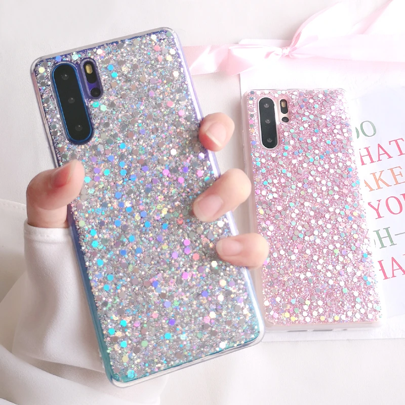 Glitter Sequins Phone Case For Huawei P40 P30 P20 Lite Mate 20 30 40 Pro Nova 5 6 Soft Epoxy Full Body Back Cover Gift | Мобильные