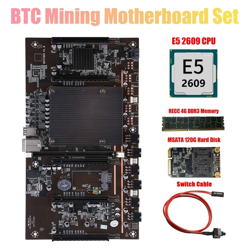 Материнская плата X79 H61 для майнинга BTC с ЦП E5 2609 + RECC 4G DDR3 ОЗУ 120G SSD кабель