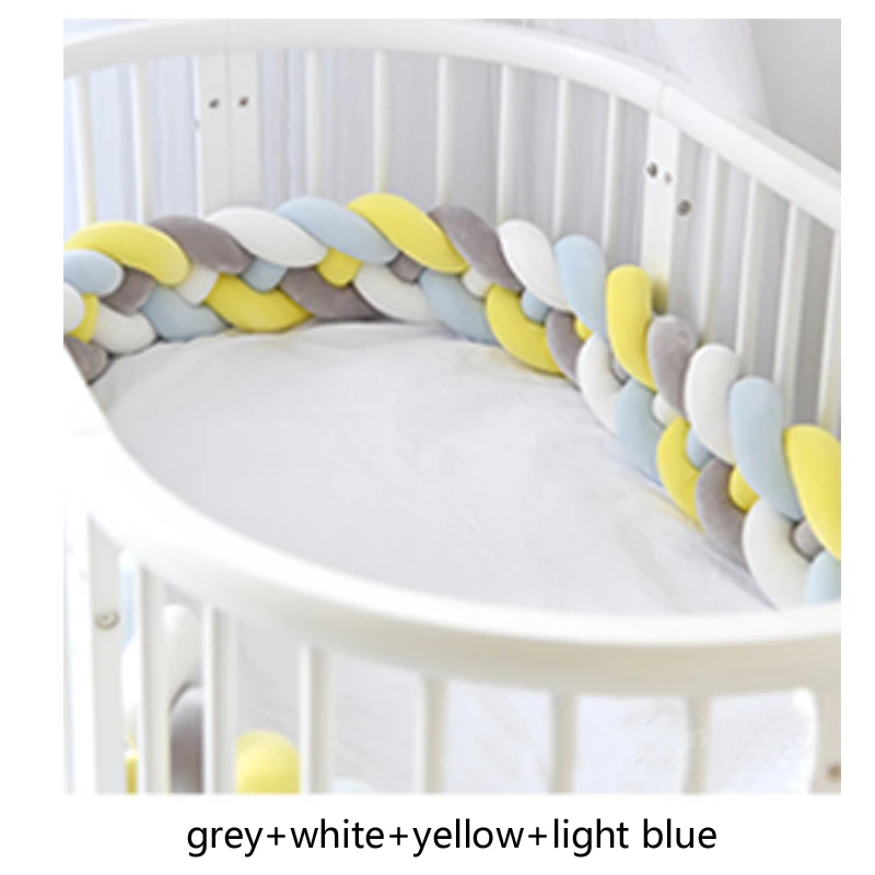grey yellow blue 220 см бампер для детской кровати, четыре слоя, Узелок, ручная работа, длинный Узелок, Плетеный плюшевый детский протектор, детская кроватка, Узелок, подушка, декор для комнаты - Цвет: grey yellow blue