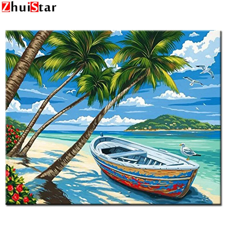 

diy 5d Diamond Painting Tropical Beach Full Square Round Diamond Embroidery Cross Stitch landscape Diamond Mosaic WHH