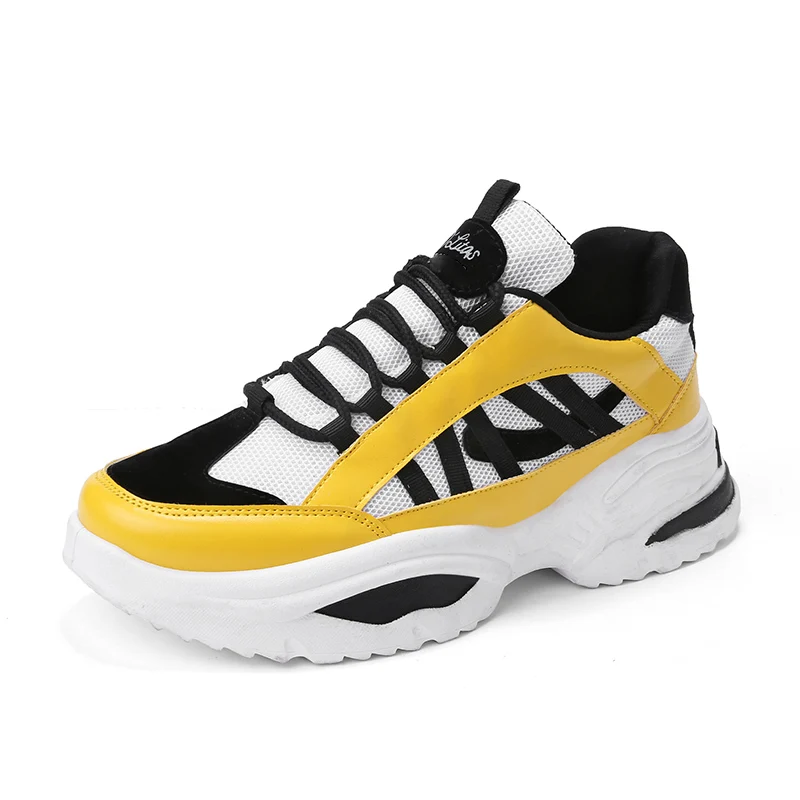 Стильные дизайнерские повседневные туфли мужские желтые кроссовки цвет черный белый прогулочная обувь дышащие сетчатые кроссовки мужские кроссовки для тренировок 35-46 - Цвет: Yellow