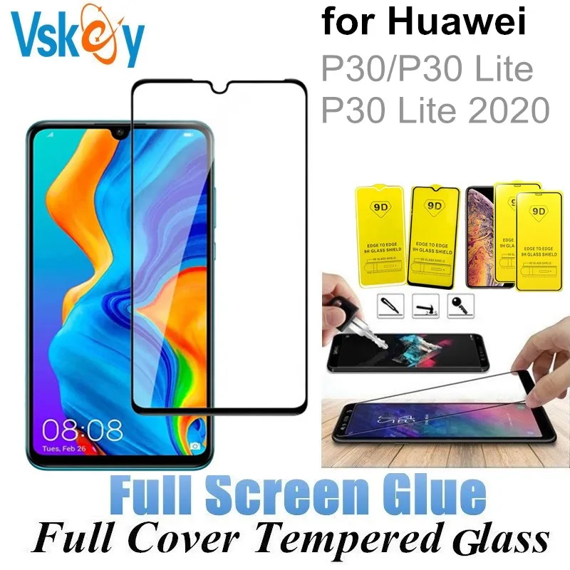 VSKEY 10 шт. полное клеевое закаленное стекло для Huawei P30 Lite 2020 покрытие защита экрана