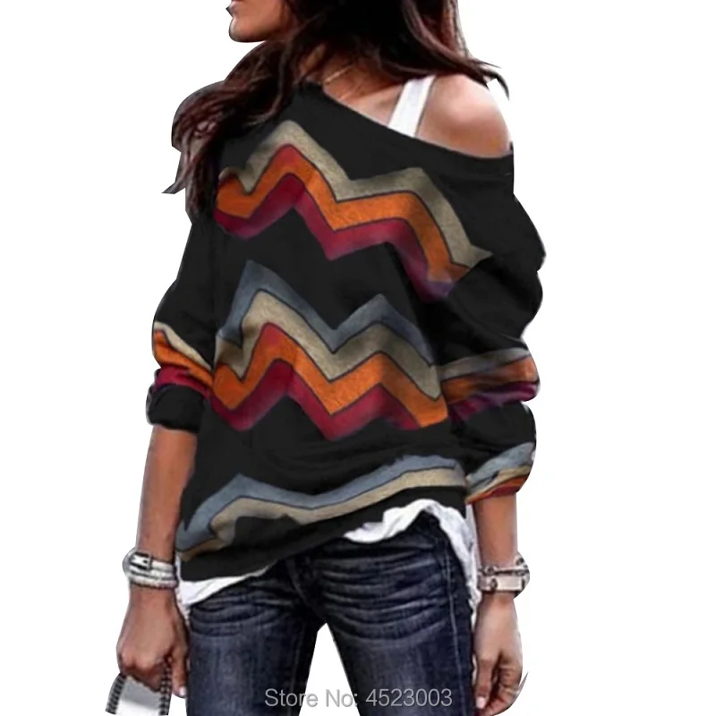 

Sexy Women Long Sleeve Print T Shirt Autumn Off Shoulder Sweatshirt Pullover Tops