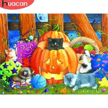 

HUACAN 5d Diamond Painting New Arrivals Cat Embroidery Diamond Mosaic Cross Stitch Animal Halloween Decor