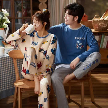 

Women's Long Sleeve Pants Cartoon Lovely Home Clothes Set Can Be Worn Out Spring and Autumn Couple's Pullover Pajamas