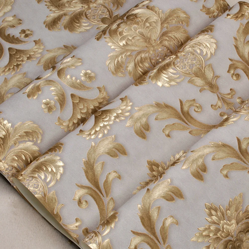 

Non Self Adhesive Wall Sticker Luxury Gold Metallic Textured Damask Display Placing Home Living Room Sticky Background Decor