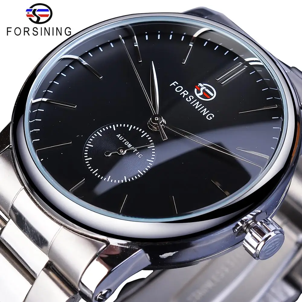 Forsining Mens Watches Top Brand Luxury Fashion Mechanical Automatic Man Clock Silver Stainless Steel Classic Business Watches