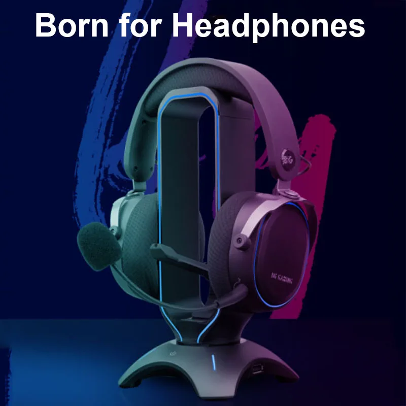Fones de Ouvido Rgb Suporte de Fone de Ouvido Sobre-orelha Titular Prateleira de Exibição de Mesa com Portas Usb para Gamers Jogos Acessórios para Computador Mesa - Image 2
