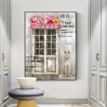 

Abstract Door Window With Folwers Painting Hand Painted Oil Painting On Canvas Wall Art Unframed For Living Room Decoration