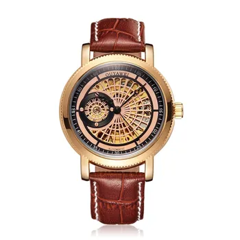 

Gorben Leather Band Black/Brown Men's Mechanical Watch Automatic Self-Wind Clock Business Sport Men's Wristwatch Home Gifts