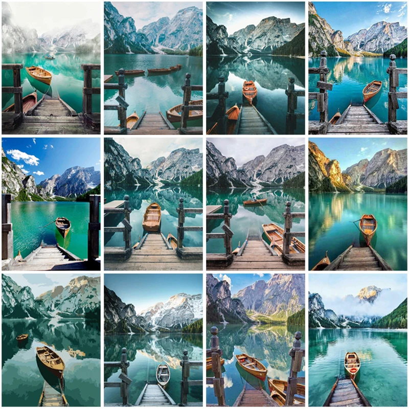 Алмазная 5d картина сделай сам с лодкой полная выкладка из квадратных страз