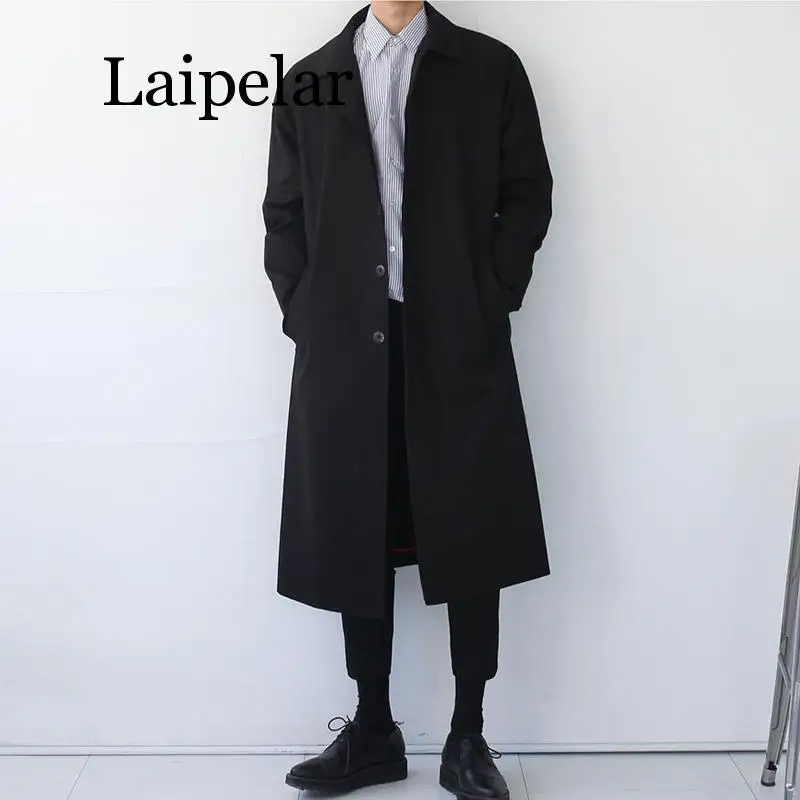 Laipelar, японский стиль, мужской Тренч,, модный дизайн, Длинная ветровка, Осень-зима, однобортное, ветрозащитное пальто, Pl